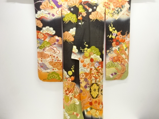  大正ロマン　御所車に松梅模様刺繍五つ紋花嫁衣装振袖2枚重ね・丸帯セット